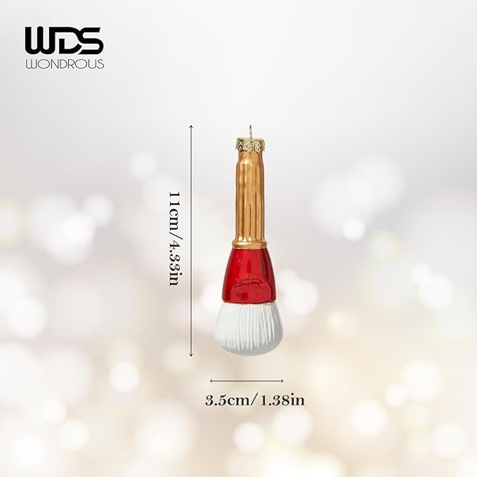 WDS WONDROUS Makeup Christmas Ornaments, Gold and Red Cosmetic Brush Glass Hanging Ornament Decoration, Cosmetic Brush Ornament Set for Christmas Tree Decor Holiday Party Home Gift
