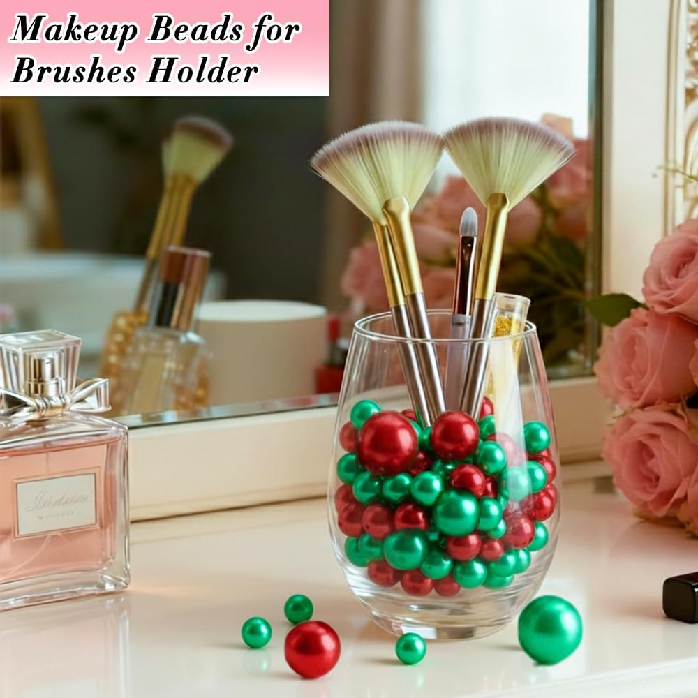 Pearl Beads No Hole Pearls for Crafting 180 Pcs Fake Pearls Faux Pearls for DIY Crafts Jewelry Making Vase Filler Floating Candle Wedding Birthday Party Home Decorations (Red & Green, 8/10/14/20mm)