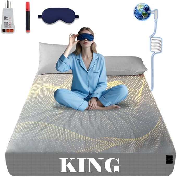 NAGS® Grounding Sheets,Grounding Bedding Sheet, Soft Cotton with Pure Silver Fitted Grounded Sheet for Improved Sleep,Pain Relief (Light Gray, King,78 * 80 * 13.5inch)