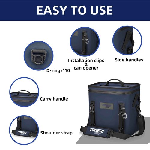THURSO SURF Soft Cooler 24 Can Portable Ice Cooler Bag — 48 hr Insulation Leakproof & Airtight Waterproof Zipper Floating Beach Cooler for Travel Camping Kayak Paddleboard (Navy)