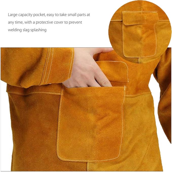 Leather Welding Apron with Sleeves,Heavy Duty Welding Jacket,Heat Flame Resistant Welder Apron for Men