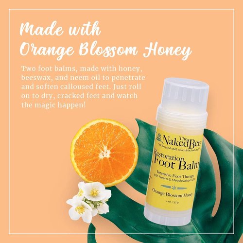 The Naked Bee Orange Blossom Honey Restoration Foot Balm, 2oz + Honey Lip Balms + Hand & Body Lotion, 6.7oz + Hand & Cuticle Healing Salve 1.5oz