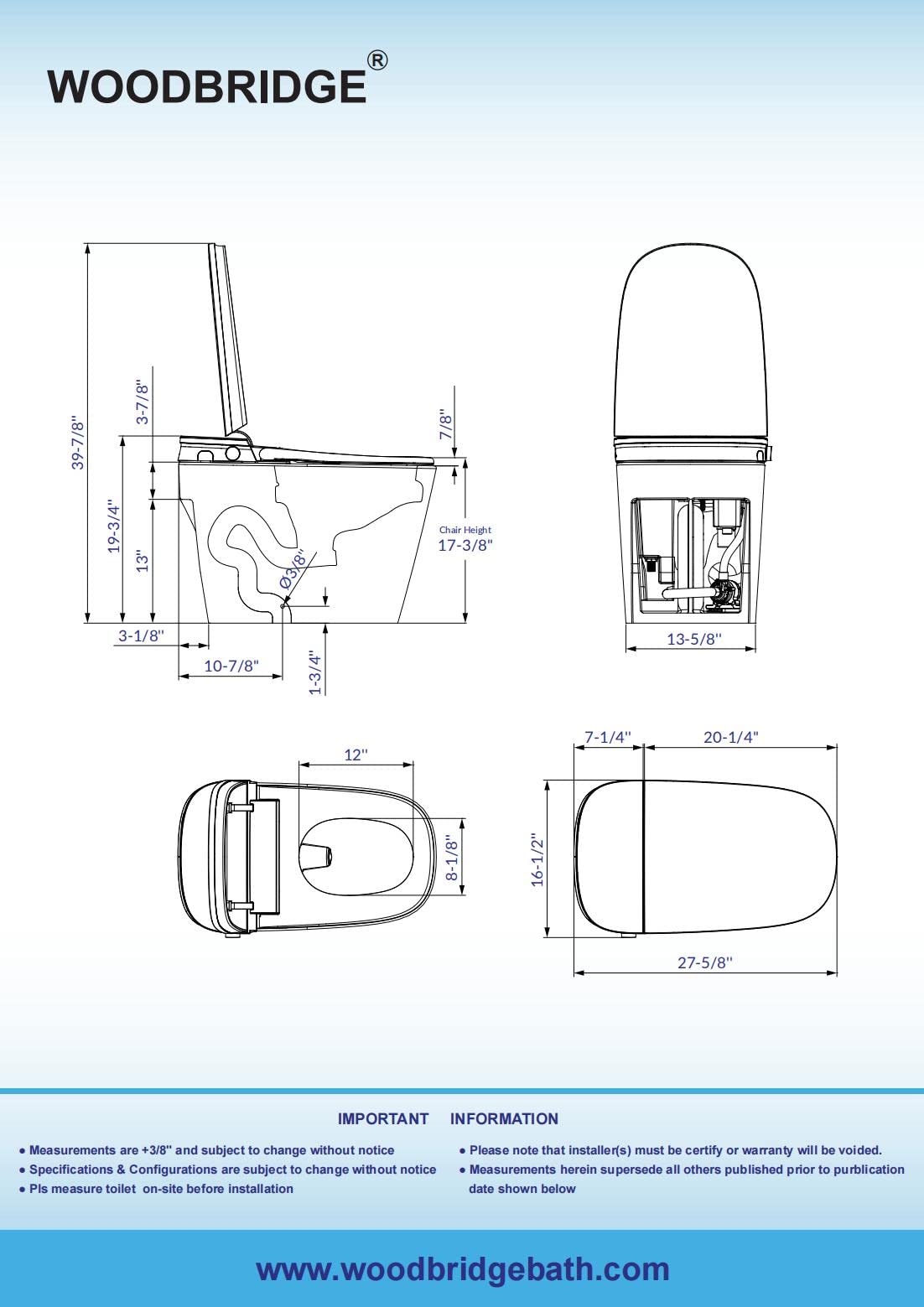 WOODBRIDGE Smart Toilet with 1000g MaP Flush Score, Foam Shield, Moving Dryer, ADA Comfort Height, Auto Flush, Blackout Flush, Auto Open & Close, Heated Seat, Bidet Toilet with Tank Built in (B0930S)