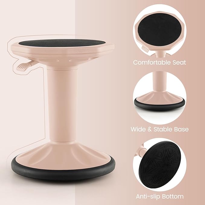 Giantex Wobble Stools for Classroom Seating, 24" Wiggle Stool with Adjustable Height, Sitting Balance Chair for School Active Learning, Office Stand Up, Flexible Seating Wobble Chair (Peach Pink)