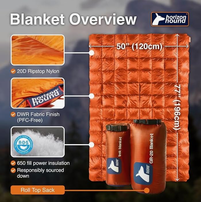 Horizon Hound Down Camping Blanket - Outdoor Travel Quilt | Sustainable, Insulated, Lightweight & Warm Gear for Sleep, Cam...