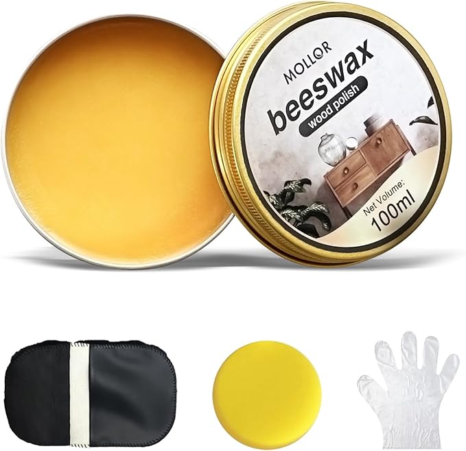 Beeswax Furniture Polish, Natural Wood Conditioner, Cabinet and Table Restorer, Multipurpose Beeswax for Wooden Tools, Protects for a Perfect Finish Bees Wax Polish(100g with Sponge)