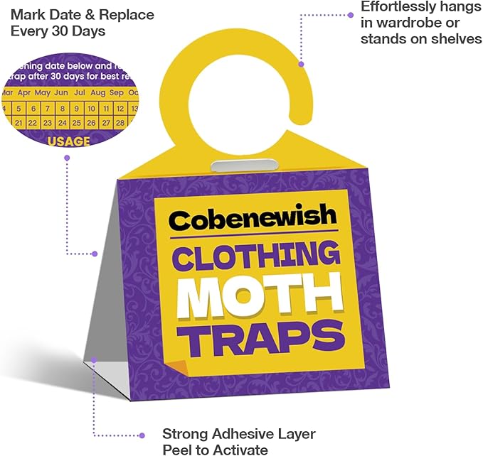 Clothing Moth Traps 12 Pack + 2 Moth Traps for Clothes with Pheromone Attractant Odorless Sticky Glue Trap for Closet Carpets Odor-Free & Natural (14)