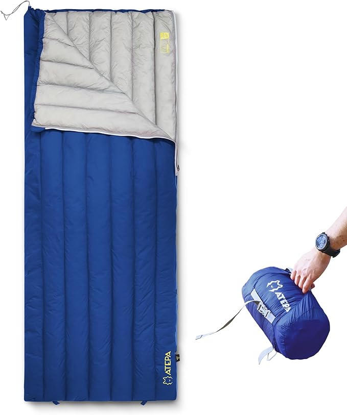 ATEPA Down Sleeping Bag, 650FP Ultralight 55°F 60°F 3 Season Warm Weather 15D Nylon Shell and Compact Packable Sleeping Ba...