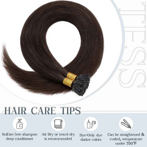 I Tip Hair Extensions Human Hair for Women TESS i tip hair extensions,fusion hair extensions human hair,50Gram/100 Strands Pre-Bonded,Silky Straight Dark Brown 18 inch