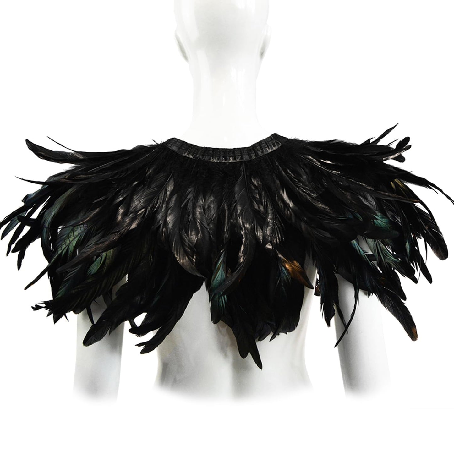 Joukavor Maleficent Costume Adult Black Velvet Cape Feather Shawl with Evil Queen Horns Set (Black)