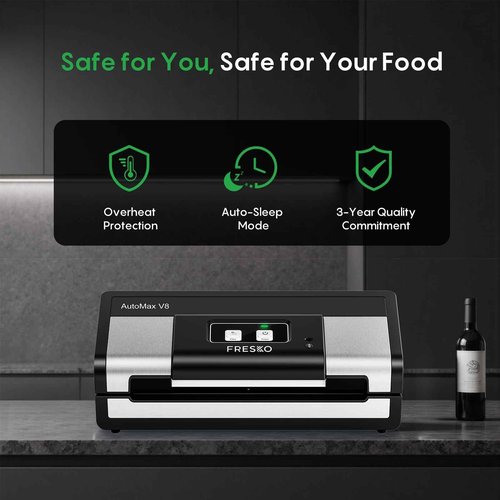 Fully Automatic Vacuum Sealer, 95Kpa Powerful Food Vacuum Sealer Machine, Auto Dry-Wet Detection | Bag Cutter | 2 Rolls Bags | Effortless Operation, Silver - Black