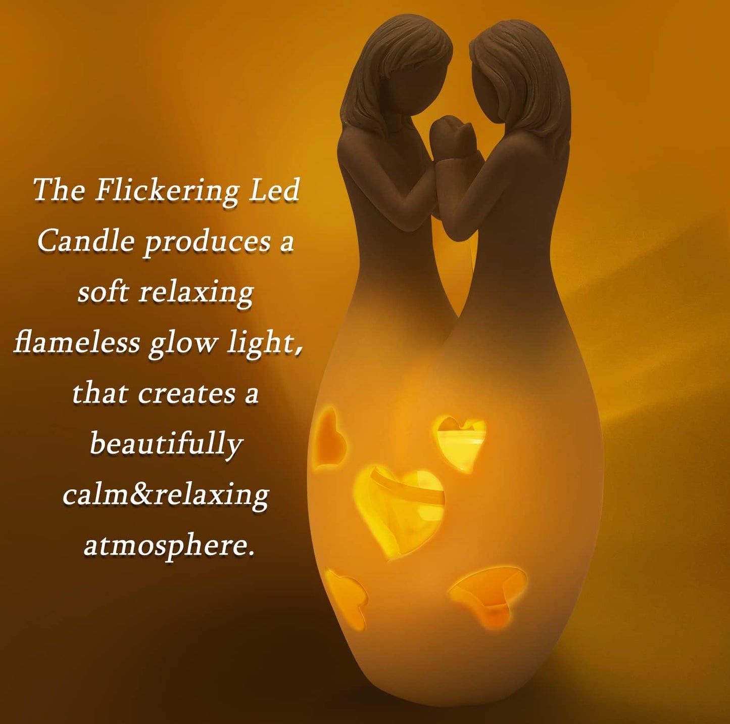 DREAMORIE Sisters Birthday Gifts from Sister, Polyresin Candle Holder Statue - W/Flickering Led, Unique Birthday Gifts for Women Friends BFF Bestie Female, Anniversary Present for Girlfriend
