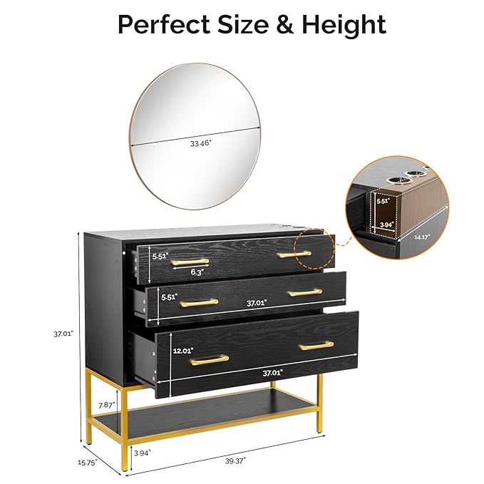 OmySalon Salon Stations for Hair Stylist, Barber Station with Mirror, 3 Drawers, Shelf & Tool Holders, Hair Storage Cabinet Organizer Table for Beauty Spa, Bedroom, Black