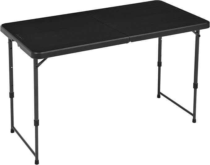 Amazon Basics 4 Foot Rectangular Folding Dining Table, 4 Adjustable Height Settings with Carrying Handle, Indoor & Outdoo...