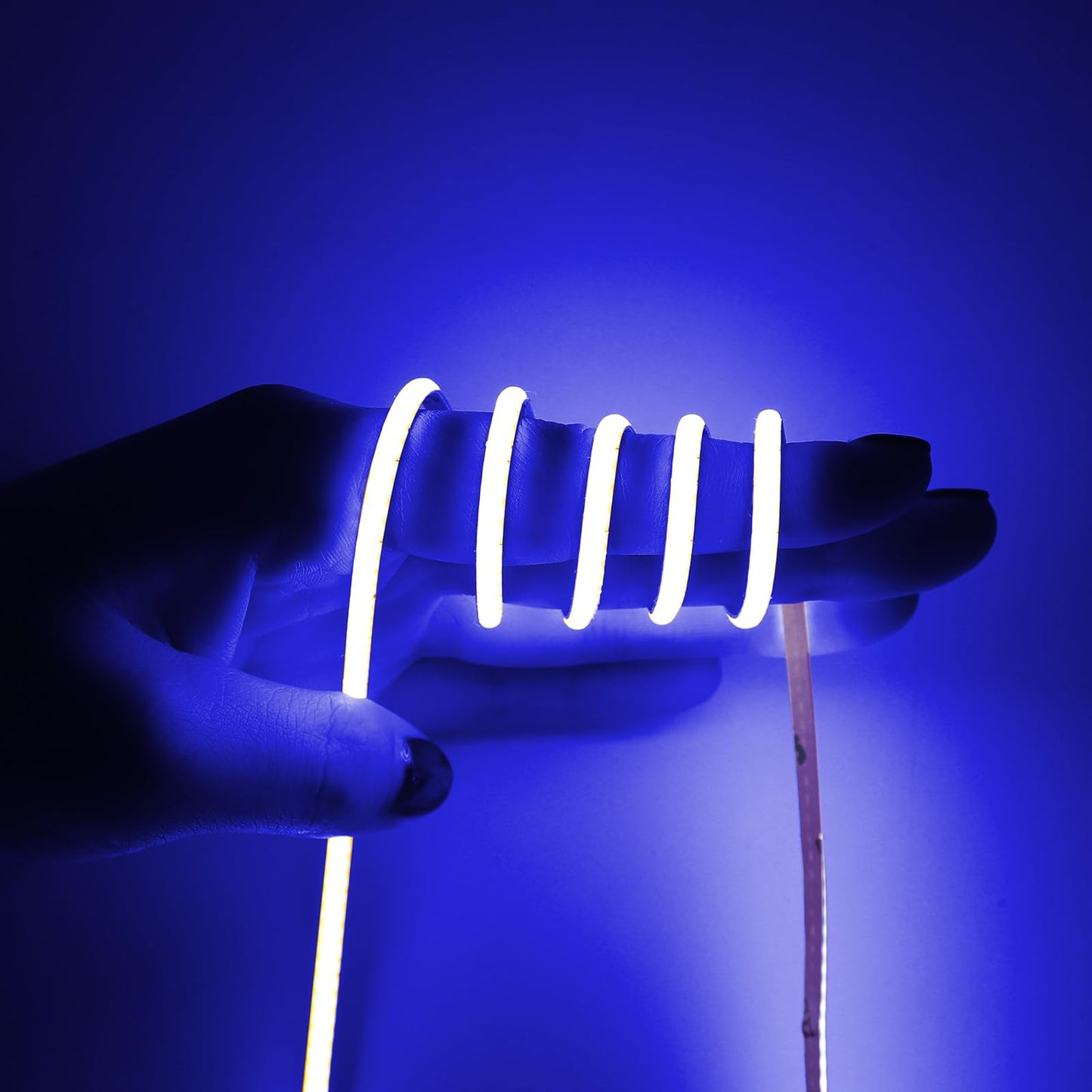3mm COB Strip Light, DC 24V Blue 16.4ft Flexible Cuttable Ultra-Thin LED Tape CRI>90 Uniform Dotless 400LEDs/M LED Light for for Christmas Bedroom Home Kitchen Cabinet Decor (NO Power Supply)