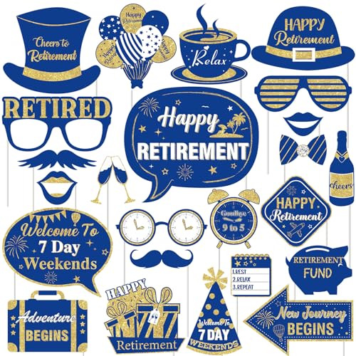 Cheereveal Retirement Photo Booth Props - Glitter Retirement Party Signs with Wooden Sticks, Going Away Office Work Job Ch...