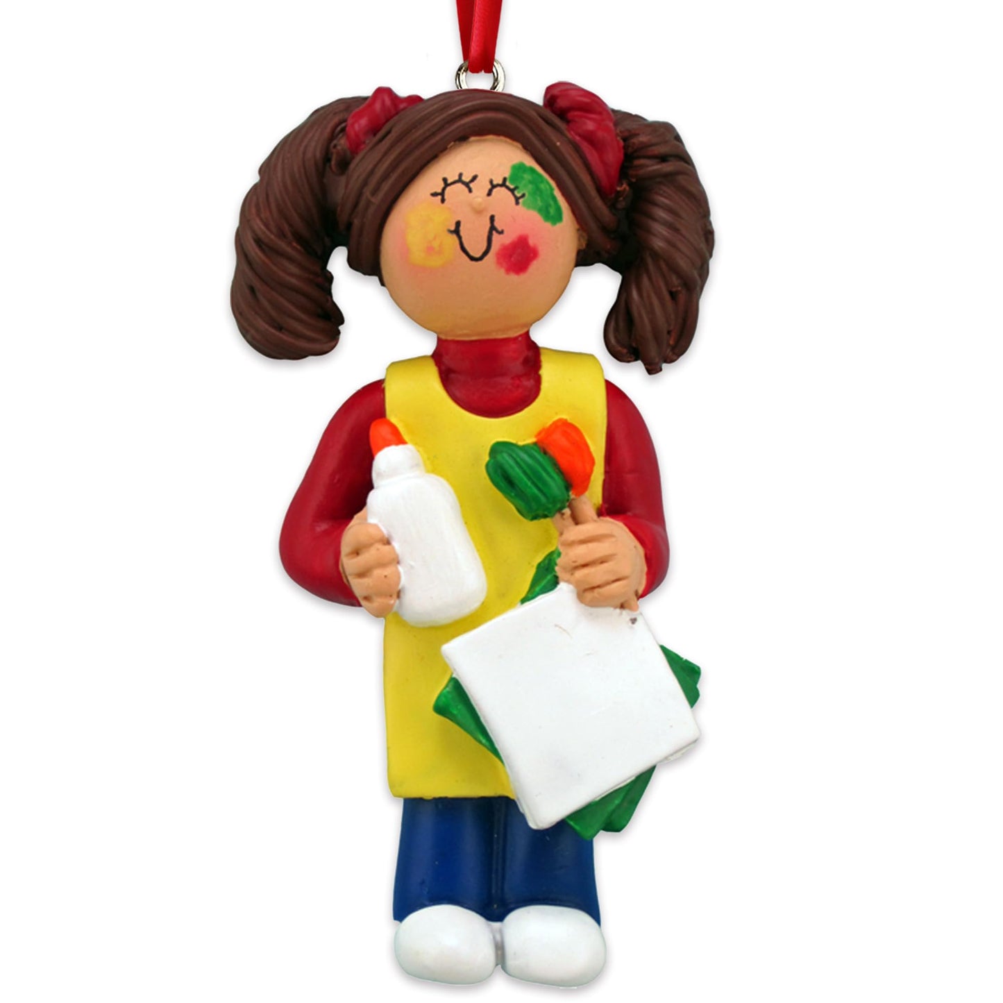 Brunette Personalized Art Ornaments - 2024 Custom Christmas Art Teacher & Girls Ornaments for Tree
