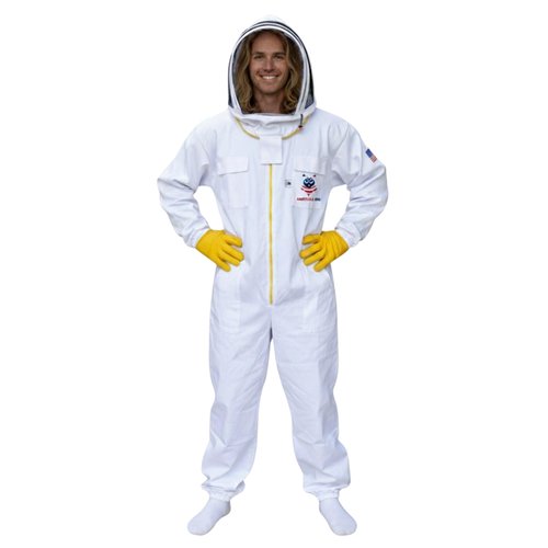 American Bee Cotton Beekeeping Suit, Full Body Beekeepers Protective Gear with Fencing Veil Hood, Elastic Cuffs & Breathable Fabric, With Two Pairs of Gloves (2XL)