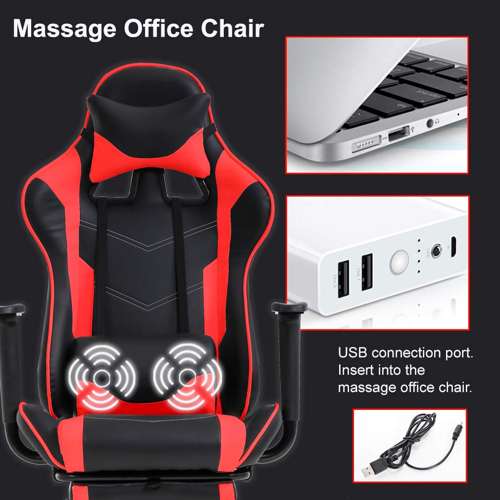 BestOffice Women's Red Gaming Chair, Sturdy Faux Leather, 360-Degree Rotating, Lumbar Support, Massage Vibration, Easy Assembly, 21.7"W x 20.9"D x 45"H