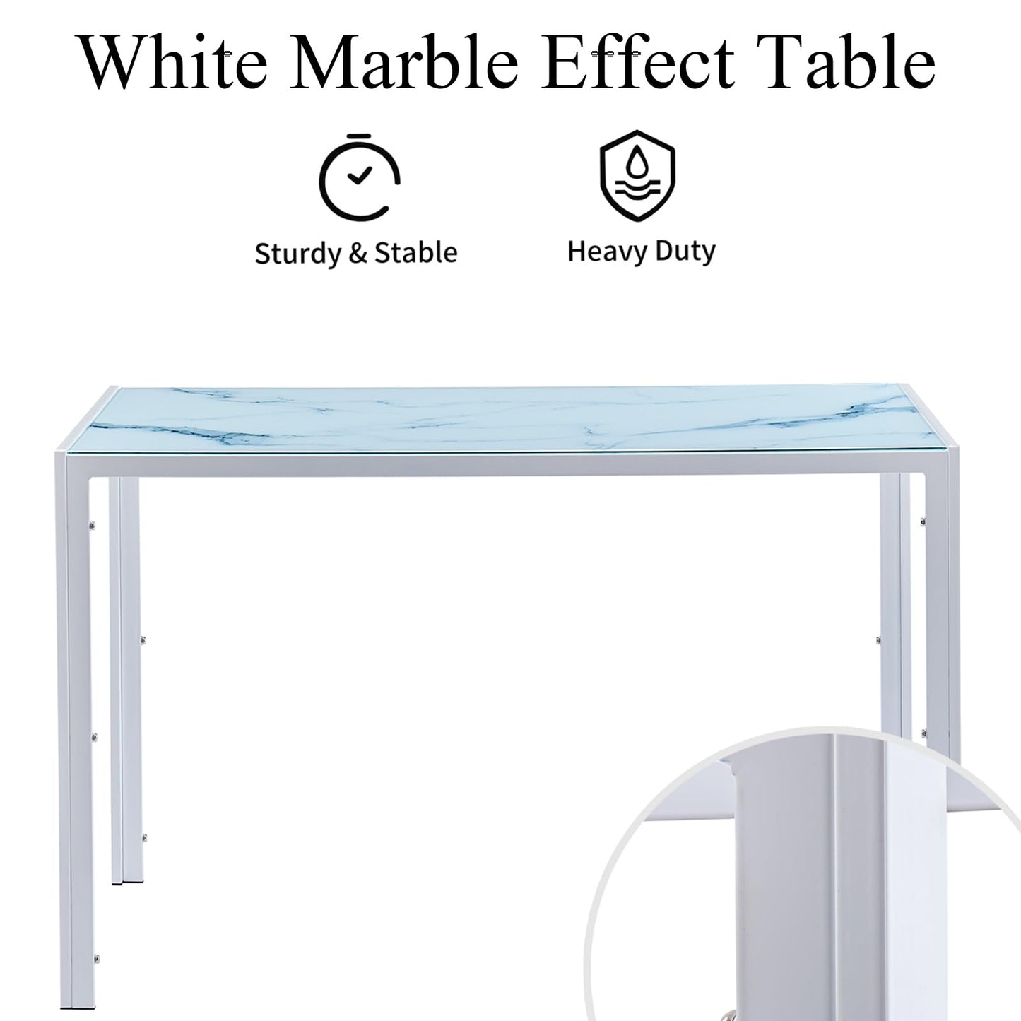 PEITAIKO 5 Pieces Glass Dining Table with Chairs Set for 4,Tempered Glass Table and PU Chairs Set Contemporary White Dining Room Set for Home Kitchen/Apartment and Restaurant