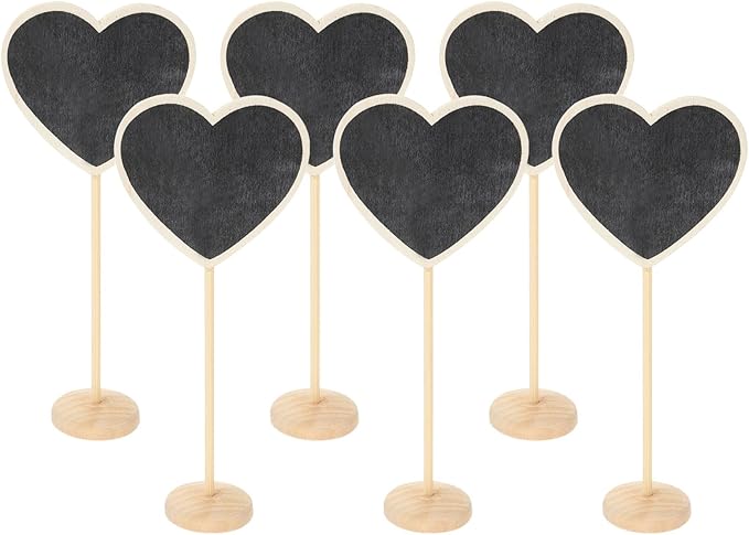 Mini Chalkboard Signs, 6Pcs Small Chalkboard with Easel Stand Wooden Heart Shaped for Food Labels Party Weddings Message B...