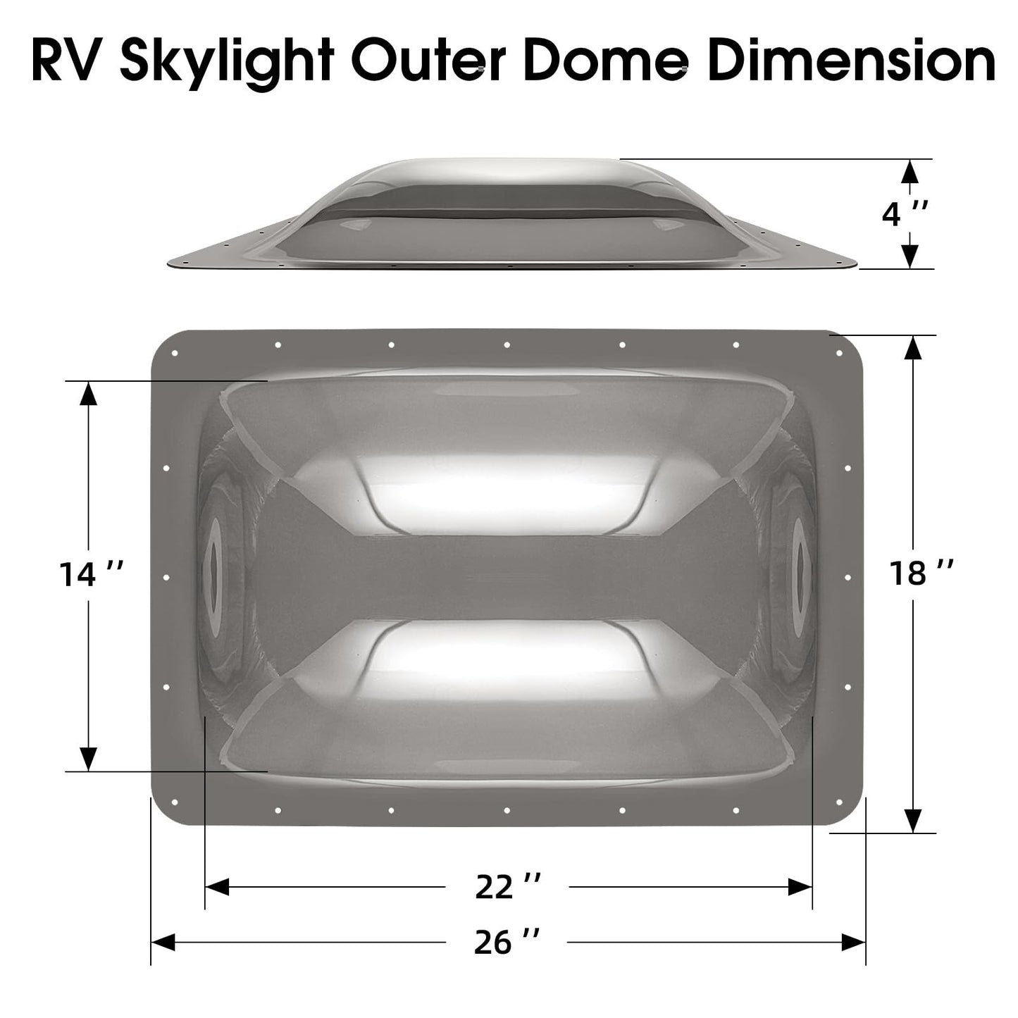 RV Skylight Replacement Bundle,18" x 26" RV Skylight Shower Outer Dome Fit 14" x 22" Openings for Camper Trailer Fifth Wheel Food Truck,Inner Dome with Window 14" x 22" + Lap Sealant+Screws,Smoke Gray