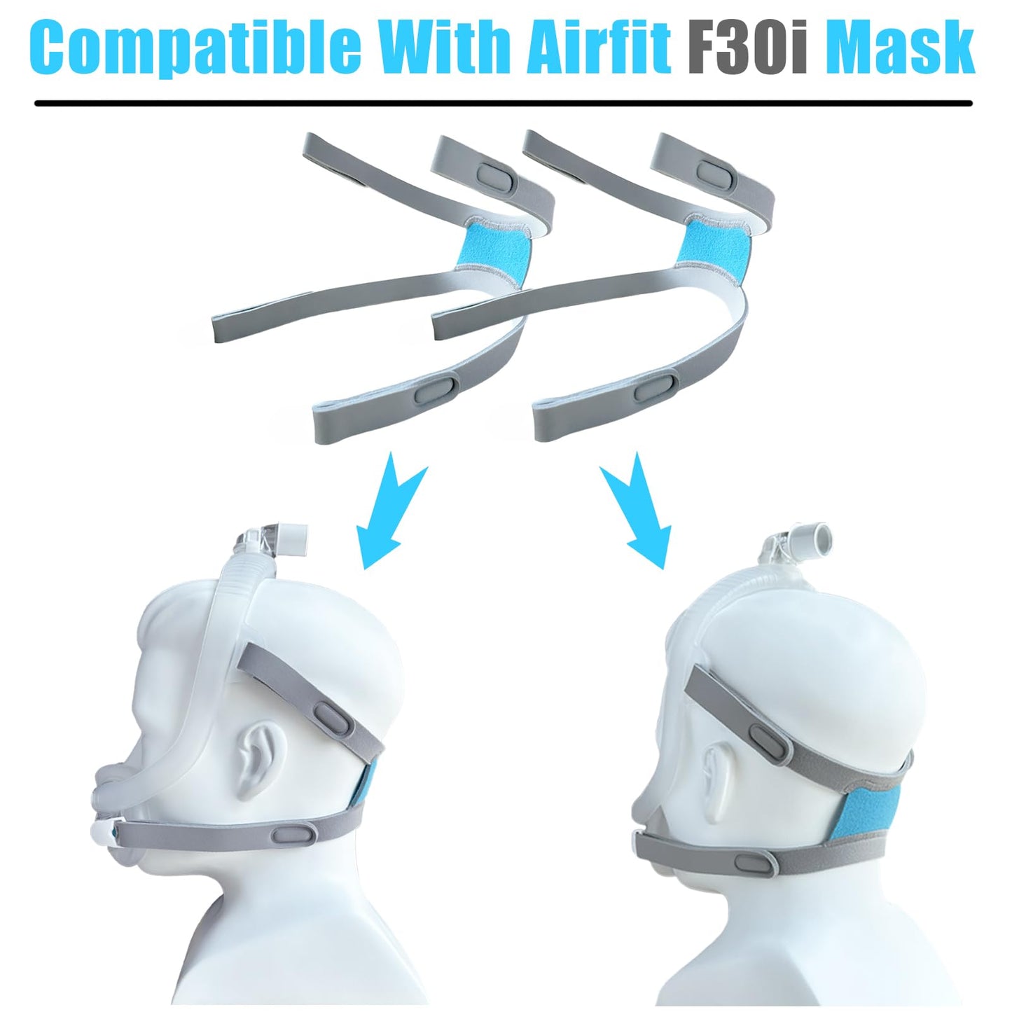 GJX 2 Packs Replacement Headgear Straps for Airfit F30i CPAP Nasal Mask Full Face Replace Part Adjustable Straps Compatibility with F30i Headgear(Without Clips Mask Frame)