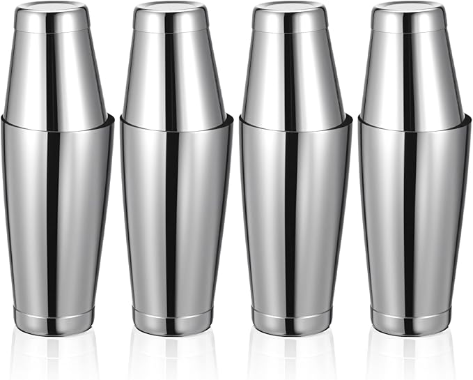 JJUNW 8Pcs Boston Cocktail Shaker, Professional Silver Stainless Steel Tins Bartender Kit with 18oz & 24oz Mixed Drink Sha...