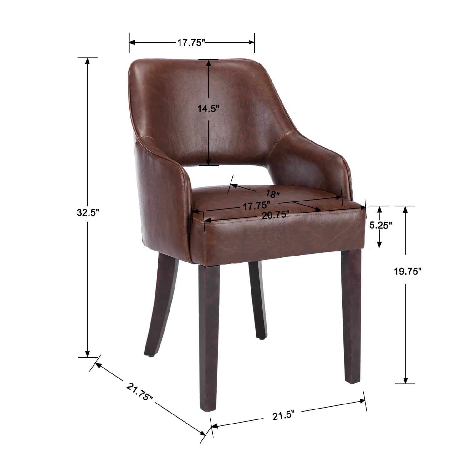 Kmax PU Leather Fabric Dining Chairs Set of 2 Upholstered Side Chairs Farmhouse Accent Chairs with Open Back Wood Legs for Dining Room Guest Room Restaurant, Brown(Wider Seats)