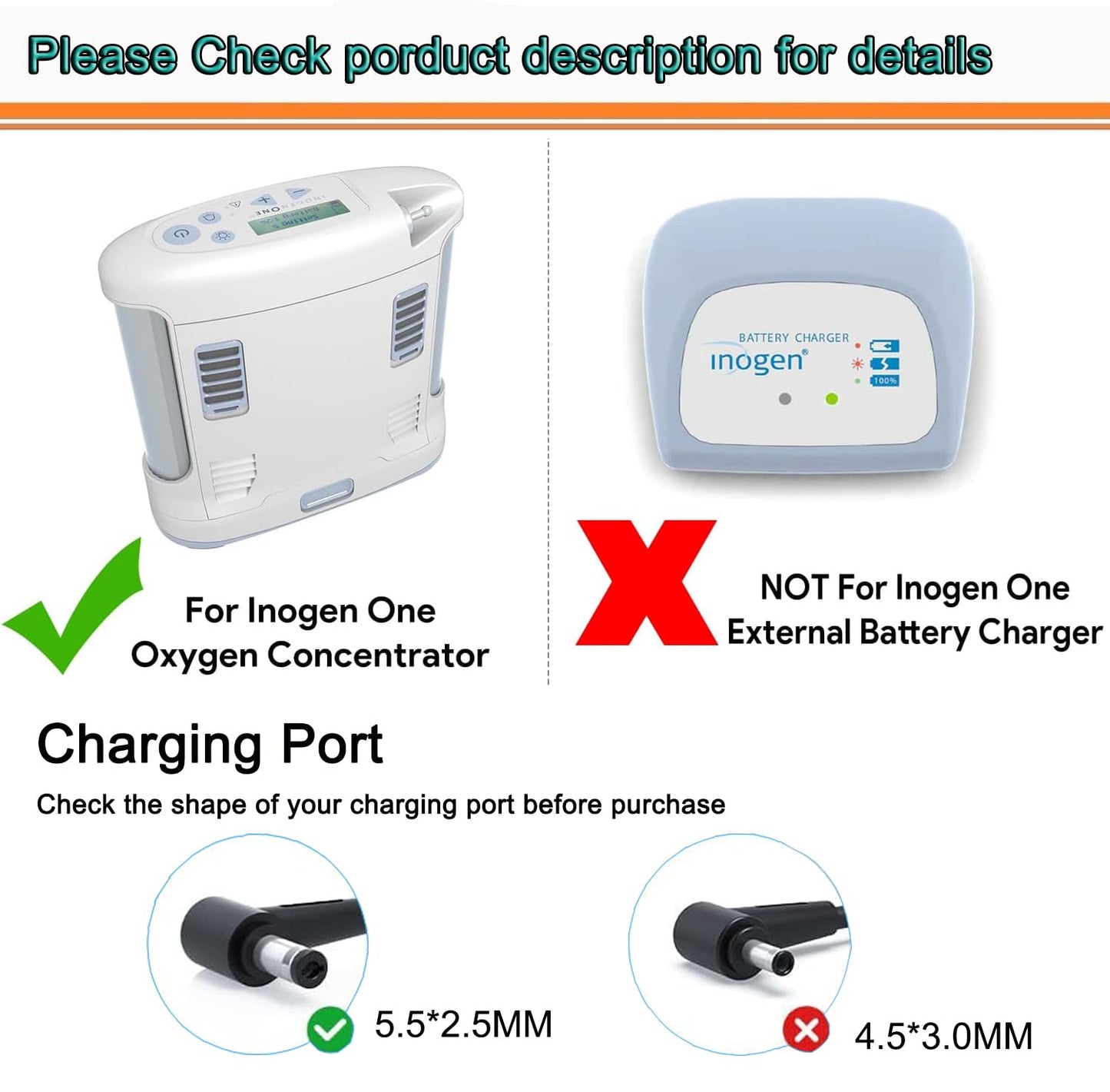 HUZUM Charger for Inogen One G1 G2 G3 G4 G5 Concentrator BA-301 BA-302 BA-303 BA-107 BA-106 BA-207 BA-503 BA-401 BA-403 BA-307 BA-306 Oxygen Concentrator Power Adapter Cord