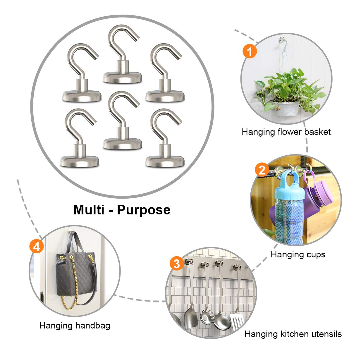 GREATMAG Magnetic Hooks Heavy Duty, 110 lbs Strong Magnet Hooks for Hanging, Magnet with Hook for Cruise, Refrigerator, Pack of 6