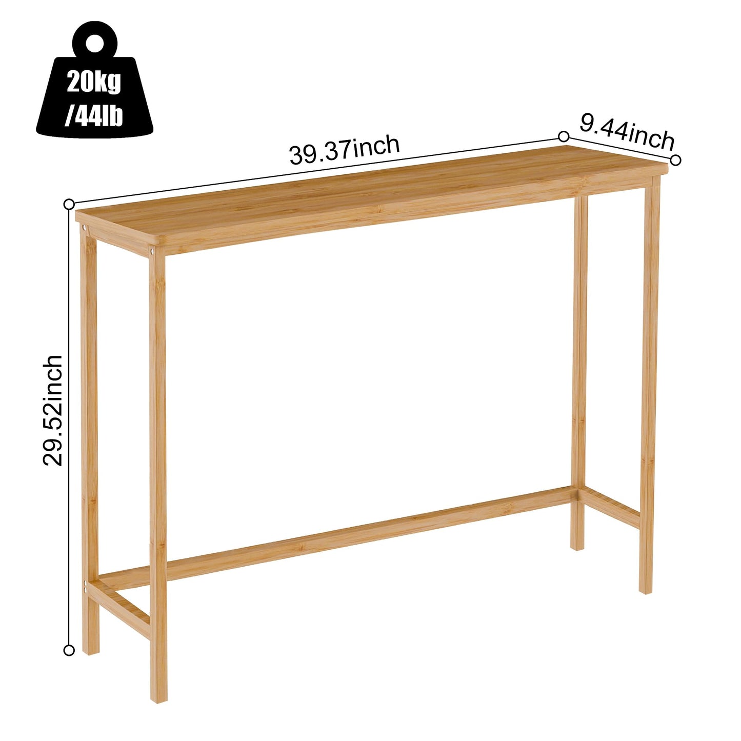 VASMIA Console Table, Entryway Table, Narrow Sofa Table, 39" Bamboo Hallway Table for Entryway, Living Room, Bedroom, Foyer, Natural