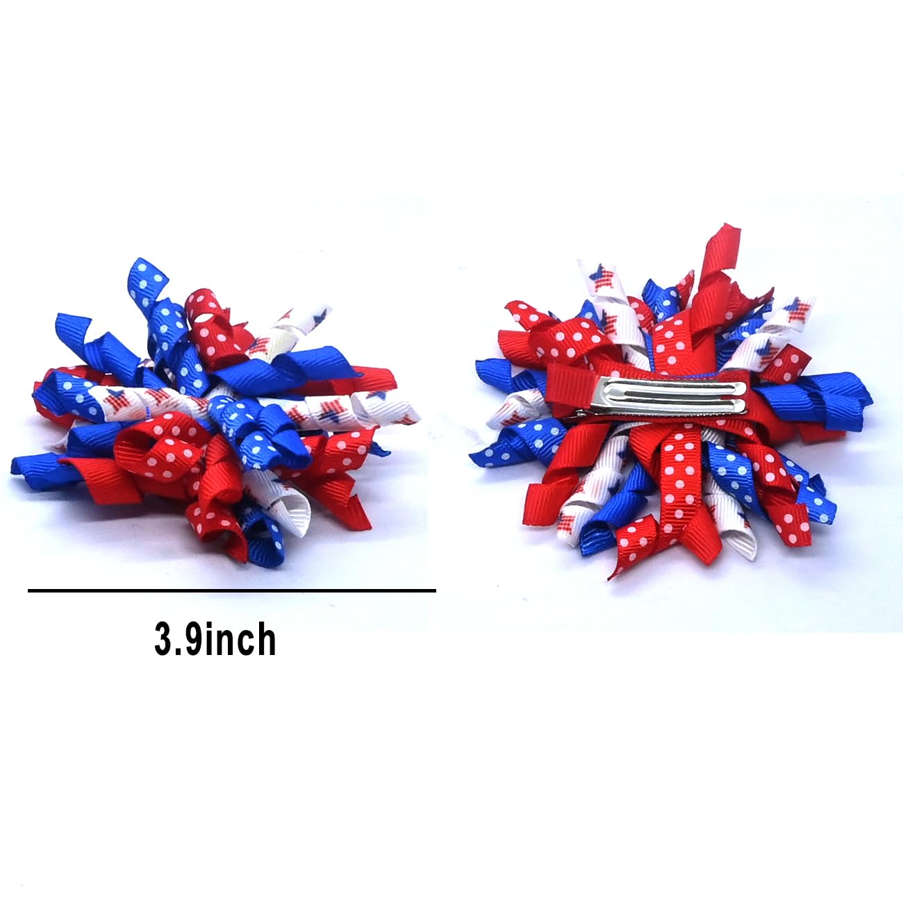 4th of July Hair Clips for Girls 3.9inch Patriotic Curly Ribbon Hair Accessories for Girls American Flag Hair Bow Clips 2pcs