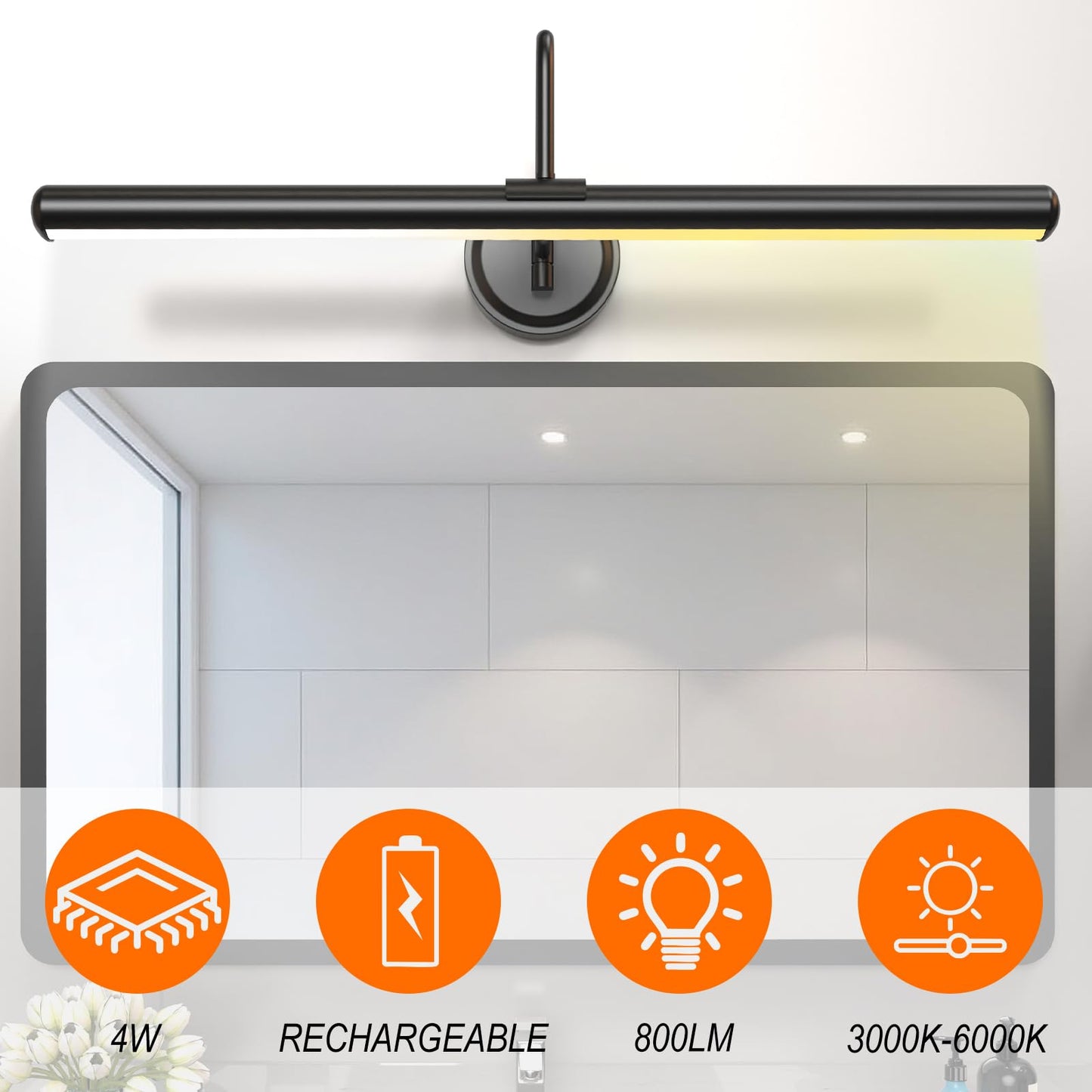 Battery Operated Vanity Light, Magnetic Mount Makeup Mirror Light Bar with Remote, Dimmable 3 Color Temp Timer, 22.8 Inch for Bathroom Bedroom Dressing Table