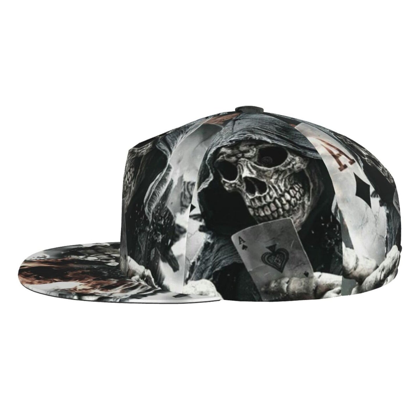 Playing Cards Grim Reaper Skull Unisex 3D Printing Classic Baseball Cap Snapback Flat Bill Hip Hop Hats Black