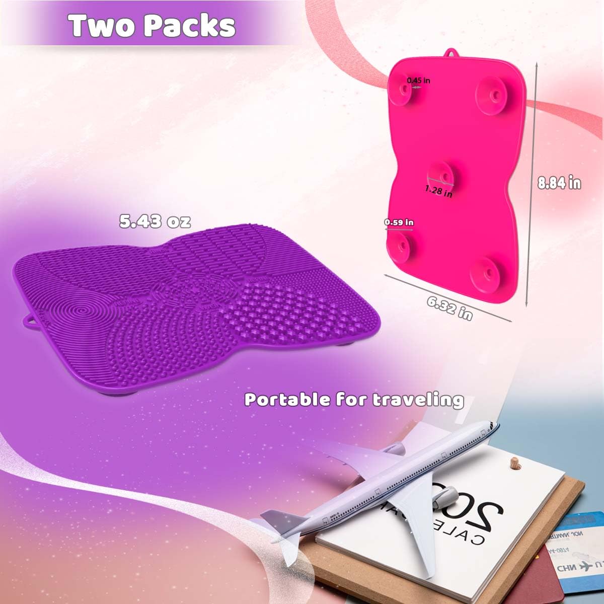 2 Pack Silicone Makeup Brush Cleaner Pad with Suction Cup, 8 Textures, Stable, YalsFTY Makeup Brush Cleaning Mat with Suction Cu