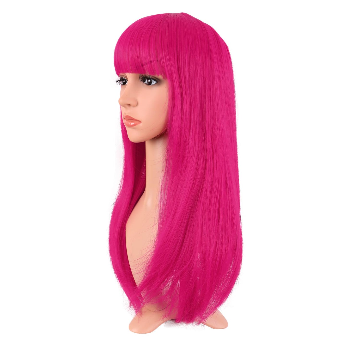 MapofBeauty 24 Inch/60 cm Long Straight Synthetic Hair Heat Resistant Party Cosplay Wig (Hot Pink)