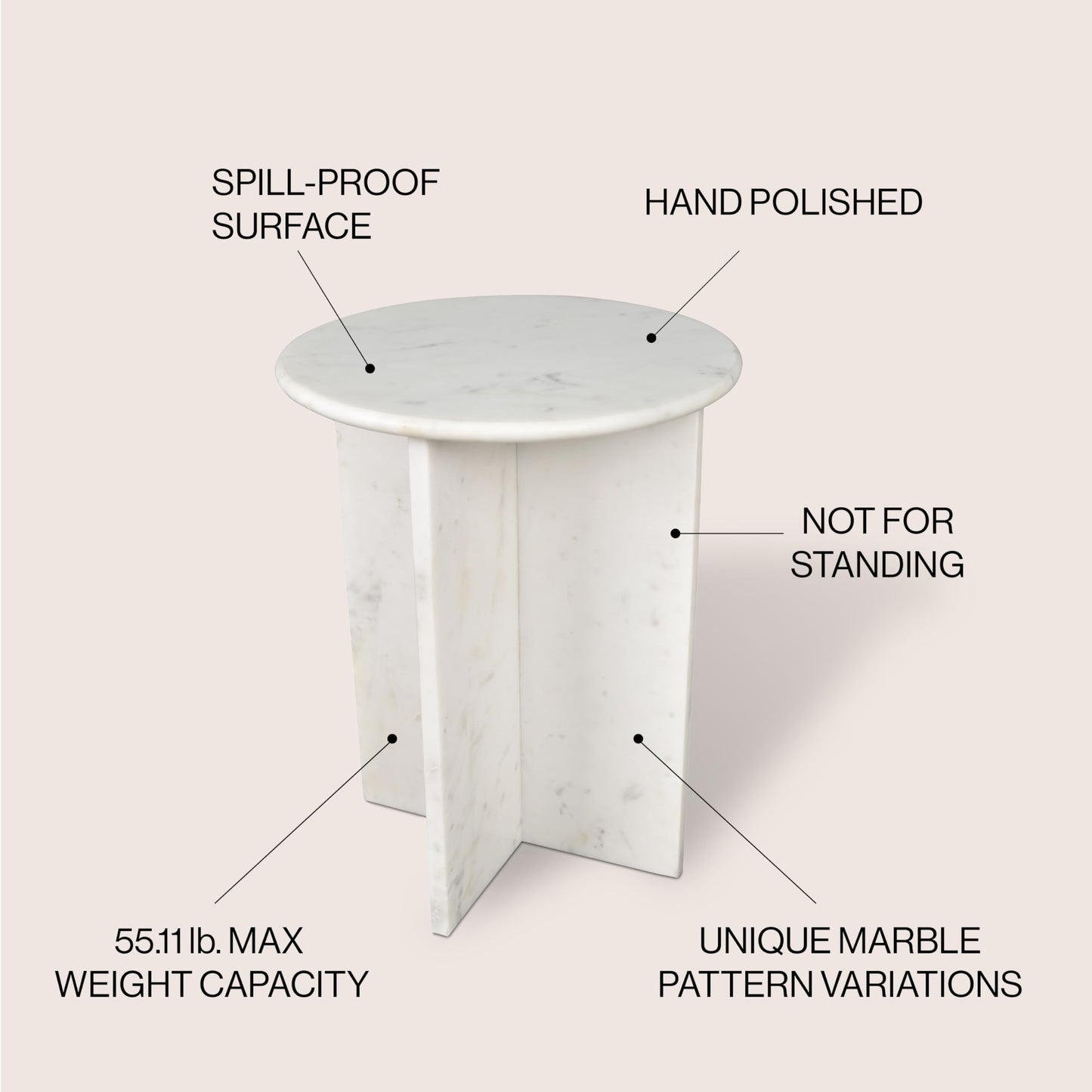 JONATHAN Y MTB1103A Javier 17.75" Contemporary Natural Marble Handmade X-Shaped End Table for Living Room, Bedroom, Bathroom, White