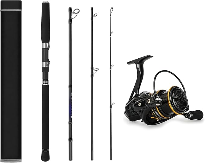 4-PieceSpinning Fishing Rod, 7' Travel Fishing Pole and 3000 Reel Combos,5 +1 Shielded Bearings Stainless Steel BB Spinnin...