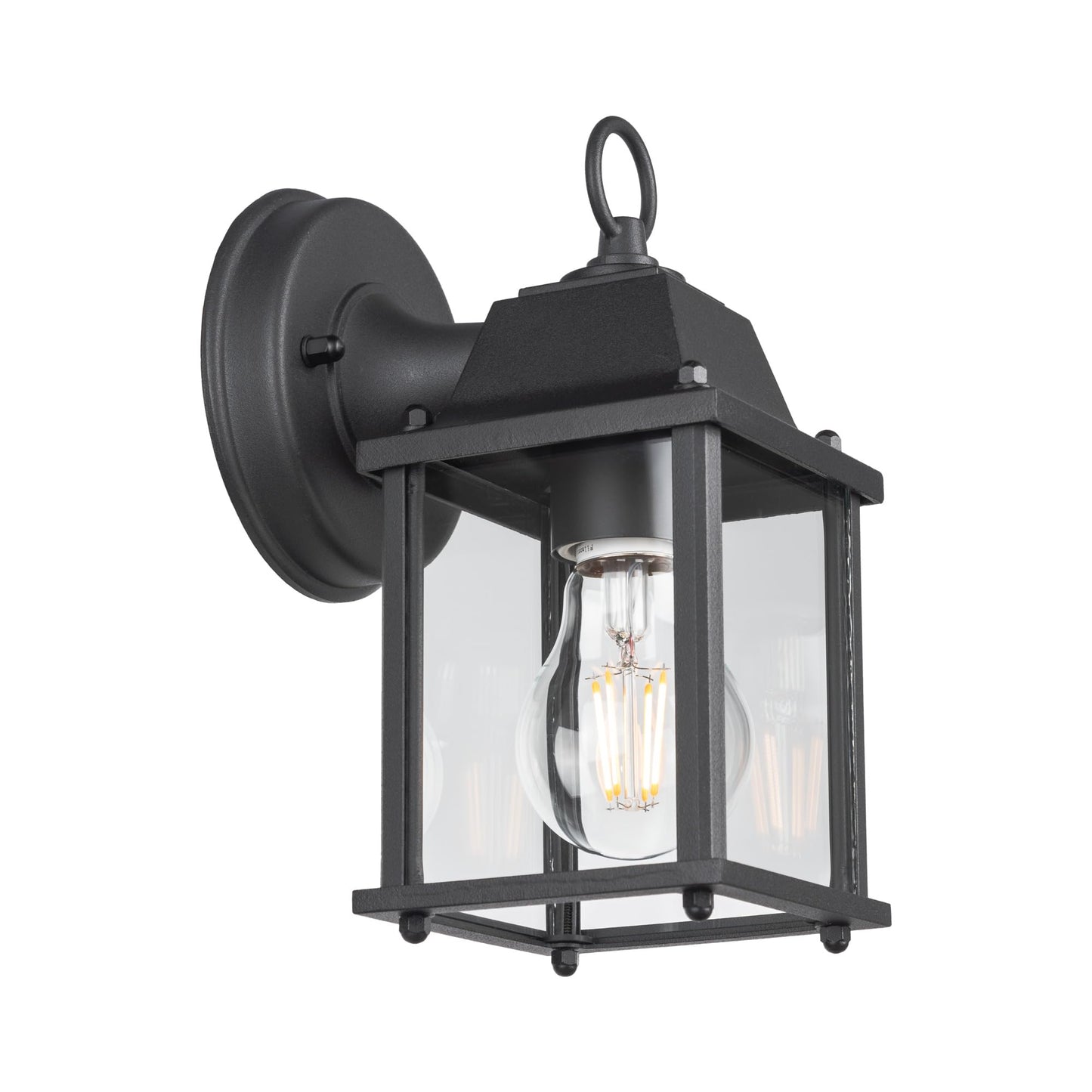 LIT-PaTH Outdoor Wall Lantern, Wall Sconce as Porch Lighting Fixture, E26 Base, Aluminum Housing Plus Glass, Water-Proof and Outdoor Rated, ETL Qualified, 1-Pack, Black