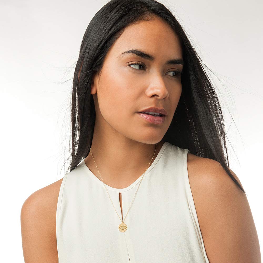 LANG XUAN Friendship Evil Eye Pendant Necklace Good Luck Compass Pendant Chain Necklace with Message Card Gift Card for Women