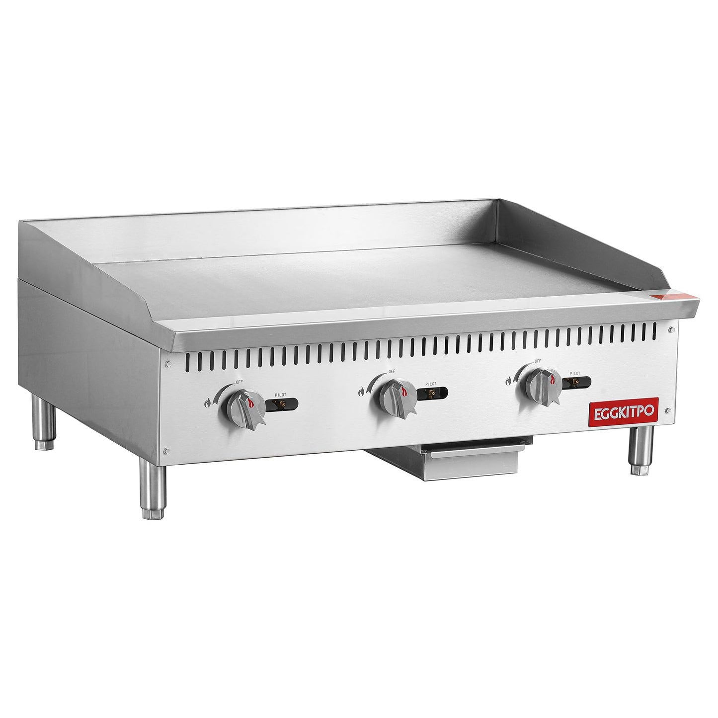 EGGKITPO 36 Inch CSA Certified Commercial Propane/Natural Gas Griddle Manual Controls 90,000 BTU Countertop Flat Top Grill Hot Plate with Independeent Knob 3 Burners Teppanyaki Grill for Restaurant