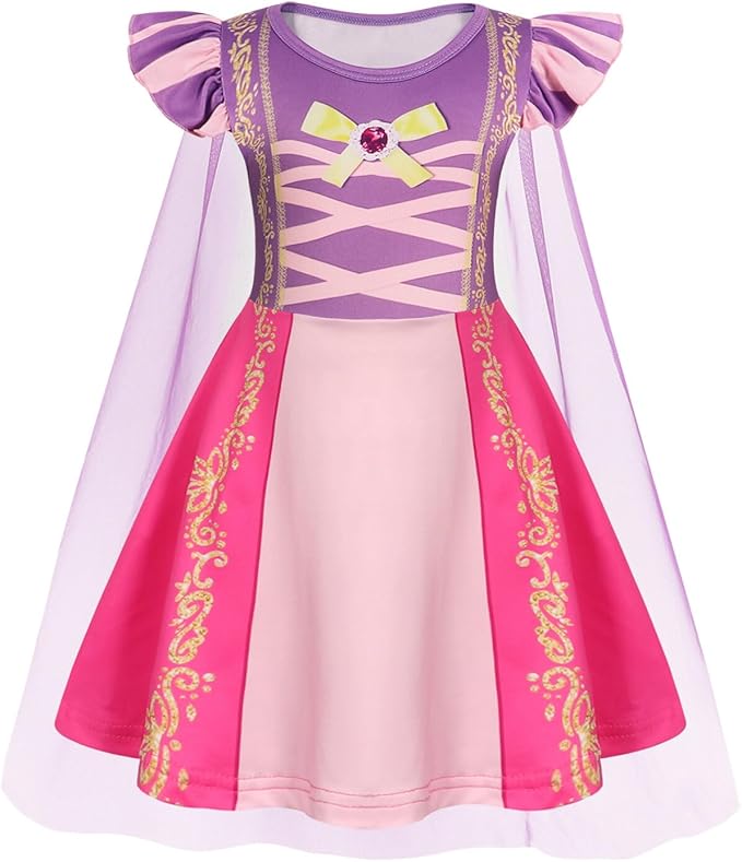 WonderBabe Princess Dress With Cape Girls Christmas Birthday Party Cosplay Costume Toddler Ruffle Sleeve Fancy Outfit Gift