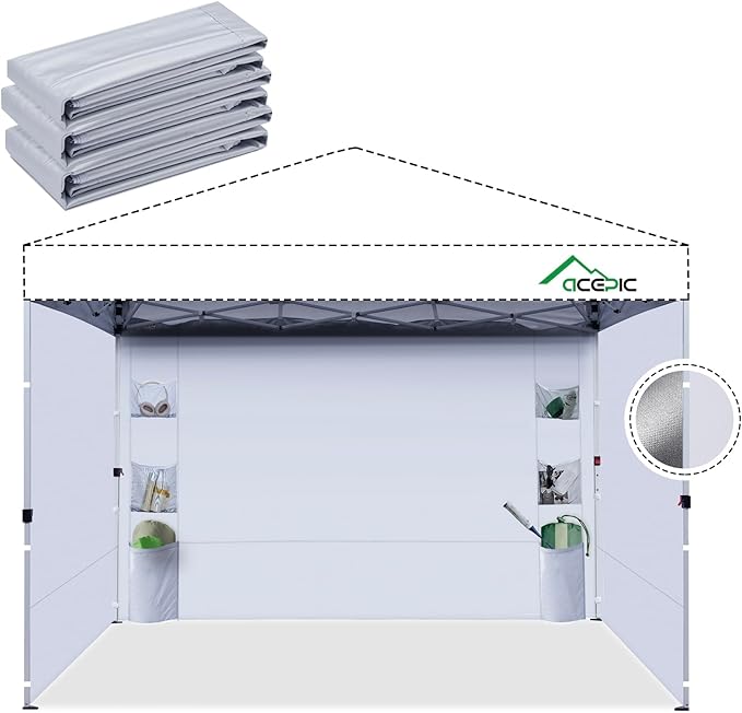 Acepic Instant Canopy Sidewalls 10x10 FT for Pop Up Canopy, Waterproof and UV Protection, 300D Polyester Canopy Walls with...