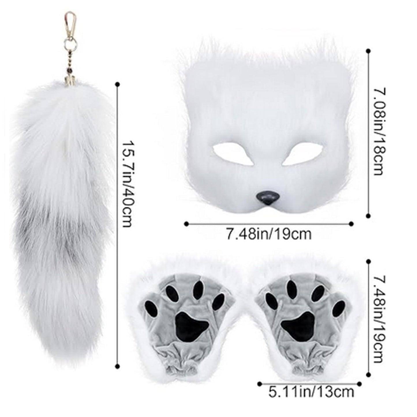 NWSTESLE Furry Therian Mask and Tail for Kids,Animal Fox Mask Wolf Tail Paws Set,Over 1 Years Old