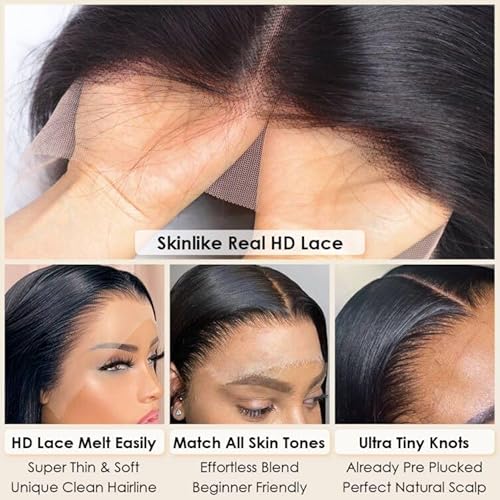Flady 14 inch Bob Wig Human Hair 13x4 HD Lace Front Wigs Human Hair Pre Plucked 150% Density Straight Human Hair Bob Wig Glueless Short Bob Frontal Wigs For Black Women