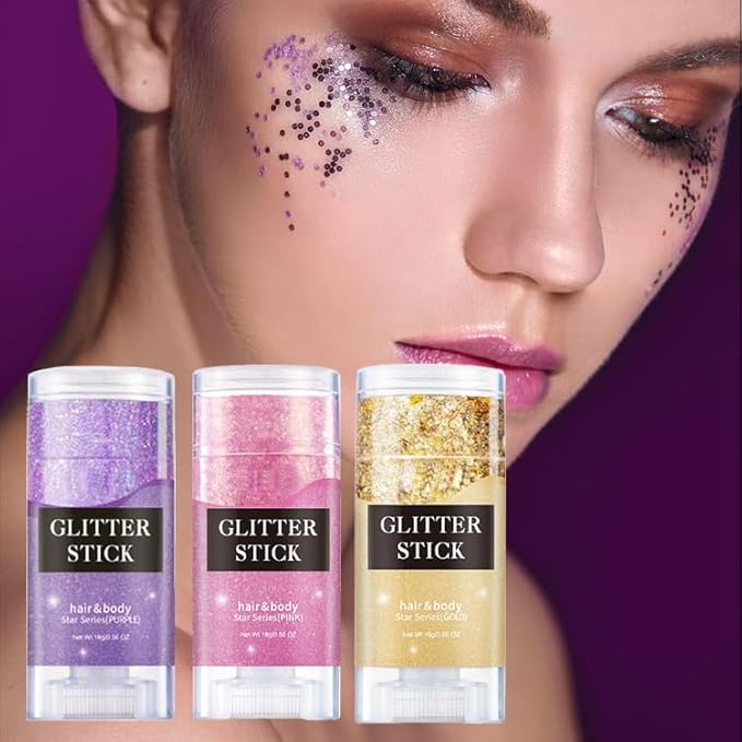 Gold Face and Body Glitter Stick,Holographic Neon Accessories Outfit Singer Concert Sparkling Festival Rave Glitter Makeup