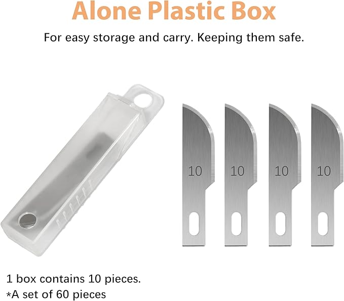 Headley Tools #10 Hobby Knife Blades(Pack of 60),Art Blades Cutting Tool with Storage Case for Craft, Hobby, Scrapbooking, Stencil