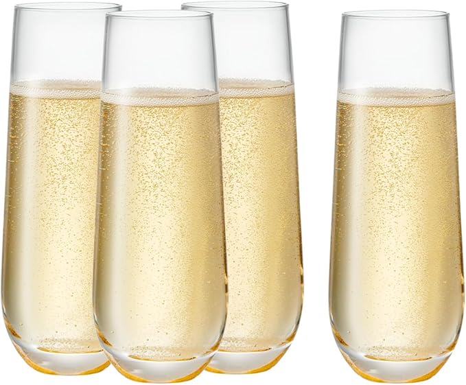 GLING [9.4 oz. Stemless Champagne Glasses Set of 4, Flute Crystal Glass Cups, Cocktail Glass Set - Great for Parties, Wedd...