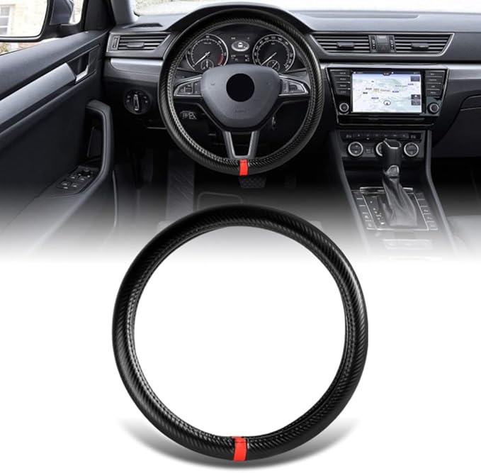 Q1-TECH, Steering Wheel Cover Pole Position Accent Sport Carbon Fiber Look Style for Car Truck SUV Universal 15 Inch Fitme...